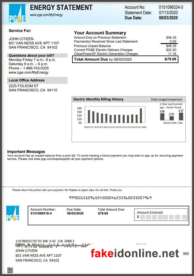 California Utility Bill PSD Template - California Proof of Address